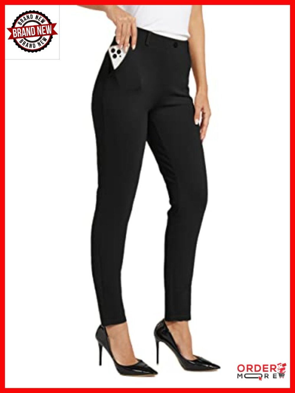 Skinny Yoga Dress Pants Work Slacks Slim Fit Stretch Office Casual Pockets